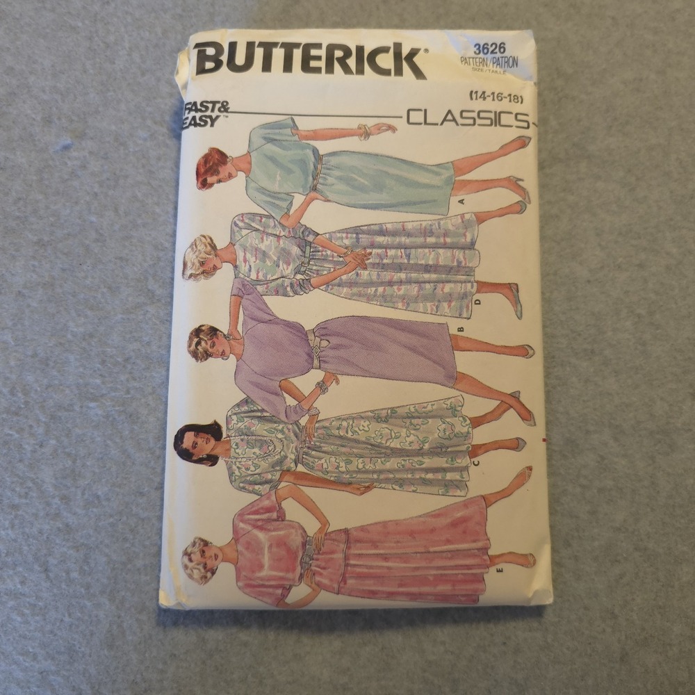 Butterick 3626 Misses Dress Pattern Size 14-16-18 UNCUT Vintage Fast & Easy